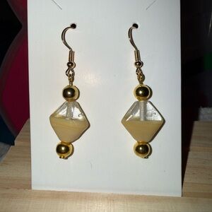 Elegant Gold tone and Cream Dangle Earrings